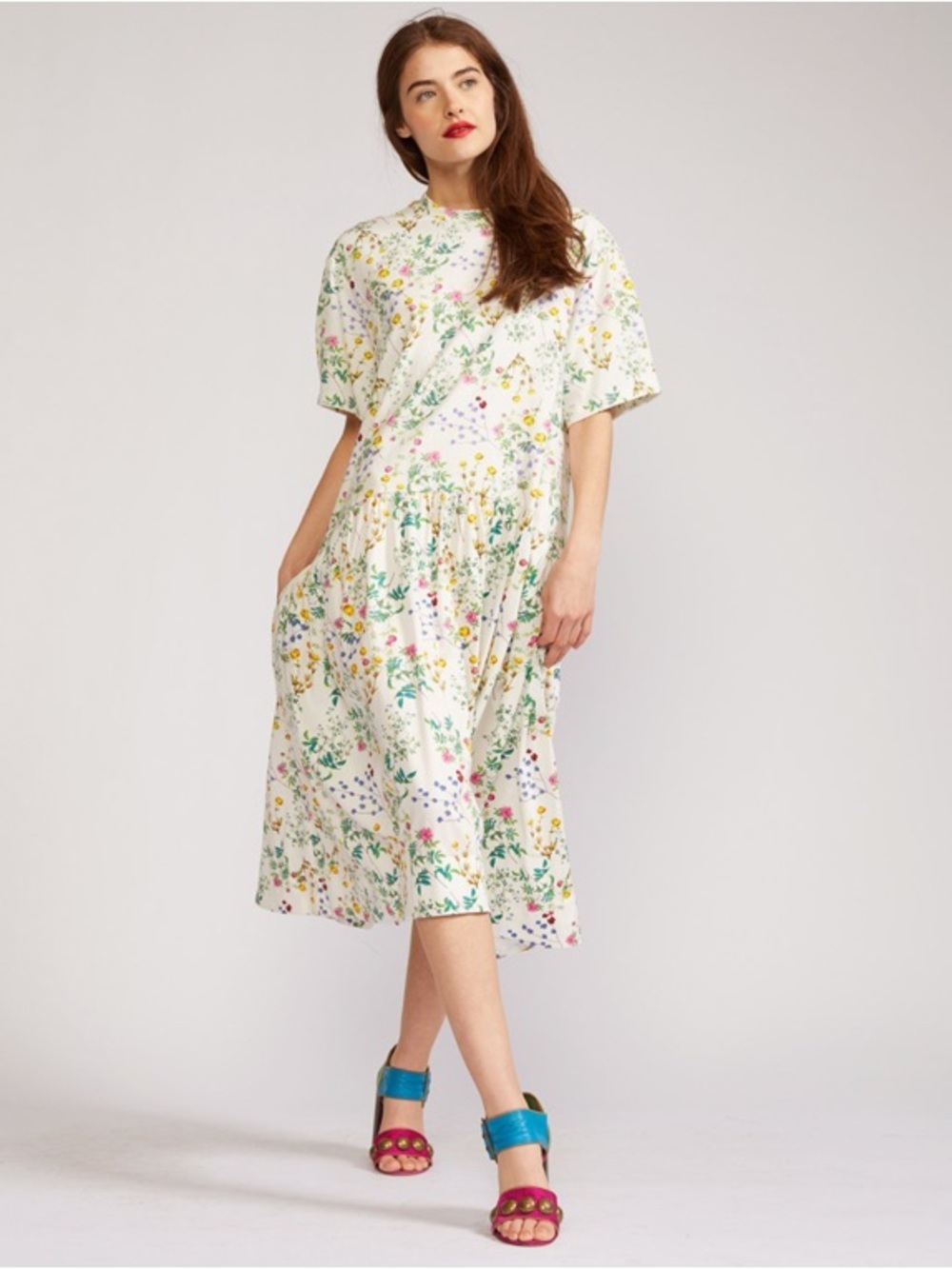 Cynthia Rowley Valery Floral Print Combo Tee Dress Black Label NWT Size Large